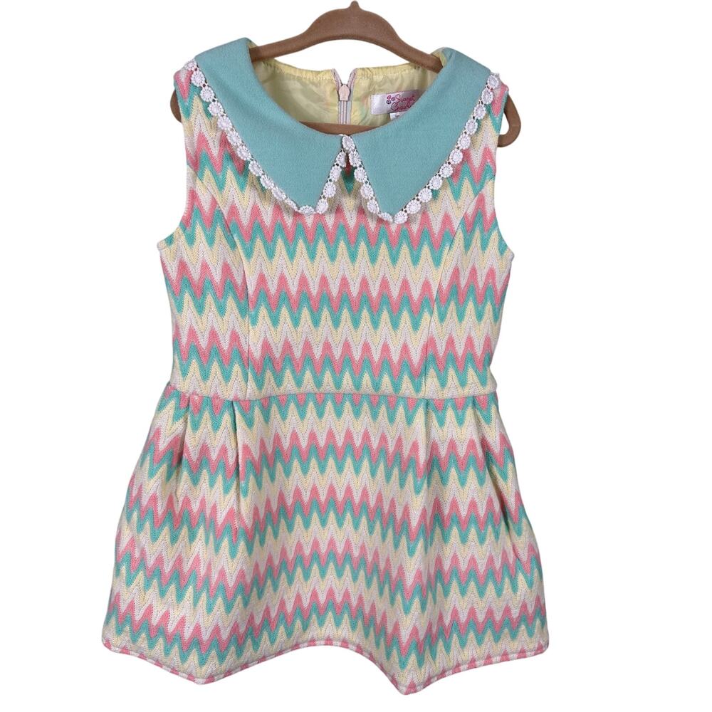 Sweet Charlotte Kids Girl's Size 5 Colorful Pink Cute Geometric Print Mini Dress